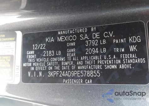 2023 Kia Forte Lxs from USA, damaged, VIN 3KPF24AD9PE578855